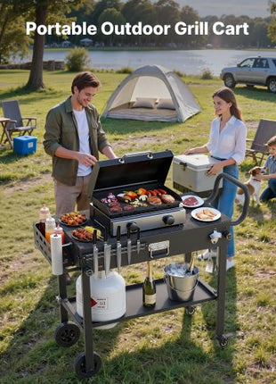 Outdoor Grill Cart, 31.0 x 17.0 inch Tabletop Size Grilling Table, Foldable Outdoor Cooking Table with Tissue Holder, Wheels, Magnetic Tool Rack, BBQ Prep Tables for Picnic, Kitchen, Courtyard