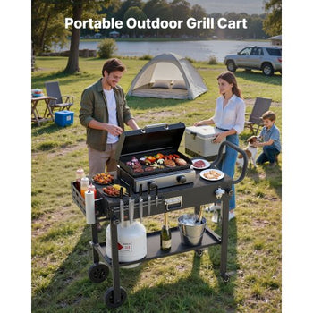 Outdoor Grill Cart, 31.0 x 17.0 inch Tabletop Size Grilling Table, Foldable Outdoor Cooking Table with Tissue Holder, Wheels, Magnetic Tool Rack, BBQ Prep Tables for Picnic, Kitchen, Courtyard