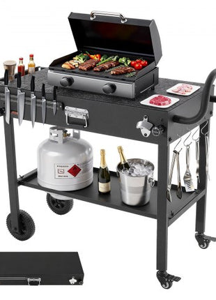 Outdoor Grill Cart, 31.0 x 17.0 inch Tabletop Size Grilling Table, Foldable Outdoor Cooking Table with Tissue Holder, Wheels, Magnetic Tool Rack, BBQ Prep Tables for Picnic, Kitchen, Courtyard