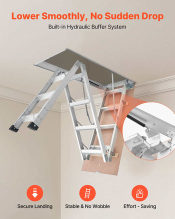 Aluminum Attic Ladder, Fits 9.8'-10.3'/7.66'-9.8' Ceiling Height, 54" x 22.5" Opening, 375 lbs Load Capacity, Multi-Purpose Foldable Lightweight and Portable Attic Stairs for Convenient Access