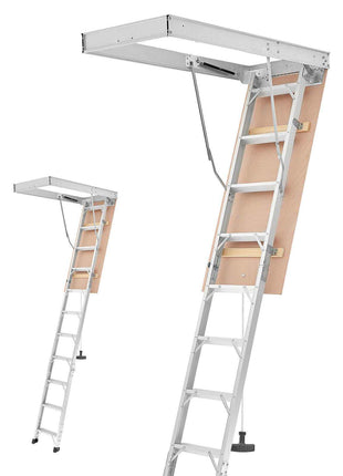 Aluminum Attic Ladder, Fits 9.8'-10.3'/7.66'-9.8' Ceiling Height, 54" x 22.5" Opening, 375 lbs Load Capacity, Multi-Purpose Foldable Lightweight and Portable Attic Stairs for Convenient Access