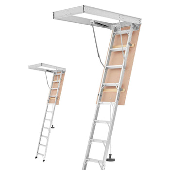 Aluminum Attic Ladder, Fits 9.8'-10.3'/7.66'-9.8' Ceiling Height, 54" x 22.5" Opening, 375 lbs Load Capacity, Multi-Purpose Foldable Lightweight and Portable Attic Stairs for Convenient Access