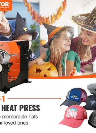 3-in-1 Auto Hat Heat Press with 3pcs Interchangeable Platens(6.6" x 2.7", 6.6" x 3.8", 6.1" x 3"), Automatic Release&Press Knob-Style Digital Control Panel Tested to UL Standards