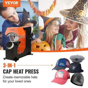3-in-1 Auto Hat Heat Press with 3pcs Interchangeable Platens(6.6" x 2.7", 6.6" x 3.8", 6.1" x 3"), Automatic Release&Press Knob-Style Digital Control Panel Tested to UL Standards