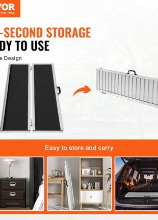 Portable Wheelchair Ramp, 5 ft 800 lbs Capacity, Non-Slip Aluminum Folding Threshold Ramp, Foldable Mobility Scooter Ramp Wheel Chair Ramp, Handicap Ramp for Home Steps, Stairs, Doorways, Curbs