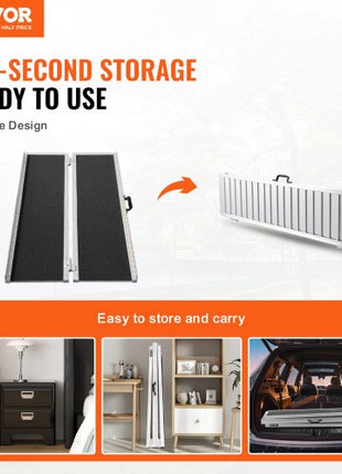 Portable Wheelchair Ramp, 6 ft 800 lbs Capacity, Non-Slip Aluminum Folding Threshold Ramp, Foldable Mobility Scooter Ramp Wheel Chair Ramp, Handicap Ramp for Home Steps, Stairs, Doorways, Curbs