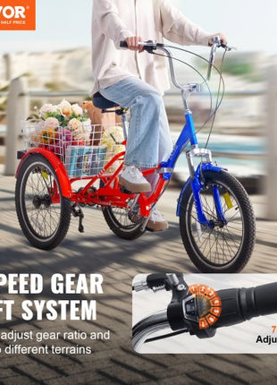 Folding Adult Tricycle, 20-Inch 7-Speed Adult Folding Trikes, Carbon Steel 3 Wheel Cruiser Bike with Large Basket & Adjustable Seat, Shopping Picnic Foldable Tricycles for Women, Men, Seniors