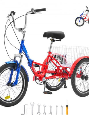 Folding Adult Tricycle, 20-Inch 7-Speed Adult Folding Trikes, Carbon Steel 3 Wheel Cruiser Bike with Large Basket & Adjustable Seat, Shopping Picnic Foldable Tricycles for Women, Men, Seniors