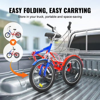 Folding Adult Tricycle, 20-Inch 7-Speed Adult Folding Trikes, Carbon Steel 3 Wheel Cruiser Bike with Large Basket & Adjustable Seat, Shopping Picnic Foldable Tricycles for Women, Men, Seniors