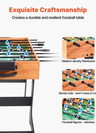 Folding Foosball Table, 42 inch Standard Size Table, Indoor Full Size Foosball Tables for Home, Family, and Game Room, Durable Soccer Set, Includes 2 Balls