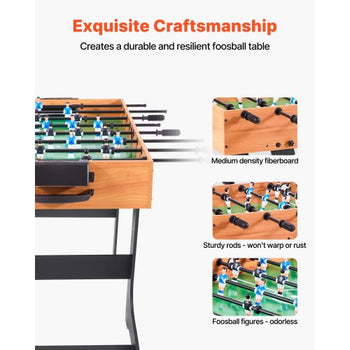 Folding Foosball Table, 42 inch Standard Size Table, Indoor Full Size Foosball Tables for Home, Family, and Game Room, Durable Soccer Set, Includes 2 Balls