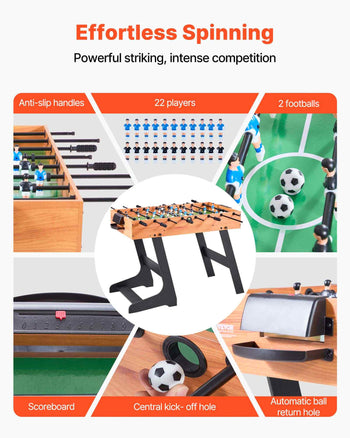 Folding Foosball Table, 42 inch Standard Size Table, Indoor Full Size Foosball Tables for Home, Family, and Game Room, Durable Soccer Set, Includes 2 Balls