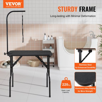 Pet Grooming Table Arm with Clamp, 32''x18'' Dog Grooming Station, Foldable Pets Grooming Stand for Medium and Small Dogs, Free No Sit Haunch Holder with Grooming Loop, Bearing 220lbs