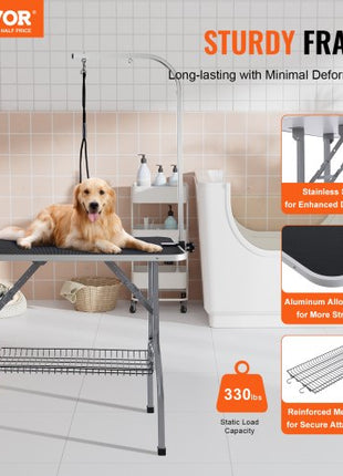 Pet Grooming Table Arm with Clamp, 36''x24'' Dog Grooming Station, Foldable Pets Grooming Stand for Medium and Small Dogs, Free No Sit Haunch Holder with Grooming Loop, Bearing 330lbs