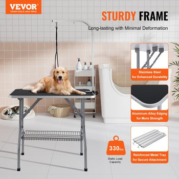 Pet Grooming Table Arm with Clamp, 36''x24'' Dog Grooming Station, Foldable Pets Grooming Stand for Medium and Small Dogs, Free No Sit Haunch Holder with Grooming Loop, Bearing 330lbs