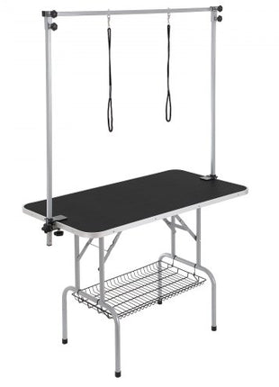 Pet Grooming Table Two Arms with Clamp, 46'' Dog Grooming Station, Foldable Pets Grooming Stand for Medium and Small Dogs, Free No Sit Haunch Holder with Grooming Loop, Bearing 330lbs