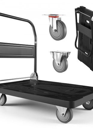 Foldable Push Cart Dolly, 1000 lbs Capacity, Folding Platform Truck with Swivel Wheels, Moving Platform Hand Truck Flatbed Cart, Space Saving Push Handle, for Easy Storage, 35.2 x 23.4 x 33.5 in