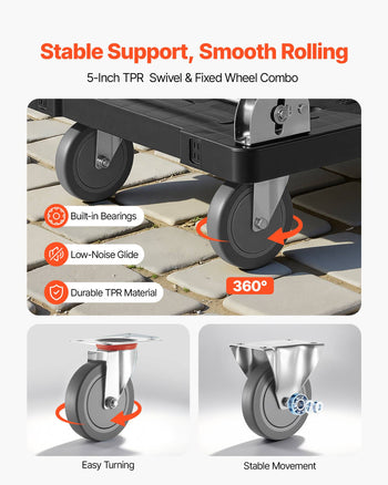 Foldable Push Cart Dolly, 1000 lbs Capacity, Folding Platform Truck with Swivel Wheels, Moving Platform Hand Truck Flatbed Cart, Space Saving Push Handle, for Easy Storage, 35.2 x 23.4 x 33.5 in
