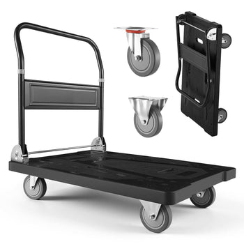 Foldable Push Cart Dolly, 1000 lbs Capacity, Folding Platform Truck with Swivel Wheels, Moving Platform Hand Truck Flatbed Cart, Space Saving Push Handle, for Easy Storage, 35.2 x 23.4 x 33.5 in