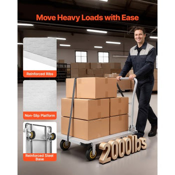 Platform Truck, 2000 lbs Capacity, Heavy Duty Steel Flatbed Cart with Swivel Wheels and Handle, Foldable Platform Hand Push Truck Dolly, for Groceries, Garage, Warehouse, 35.4 x 23.6 x 35.4 in