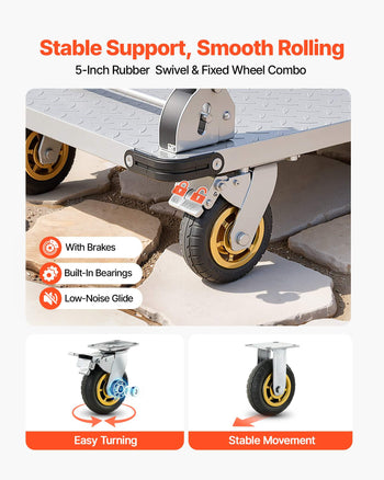 Platform Truck, 2000 lbs Capacity, Heavy Duty Steel Flatbed Cart with Swivel Wheels and Handle, Foldable Platform Hand Push Truck Dolly, for Groceries, Garage, Warehouse, 35.4 x 23.6 x 35.4 in