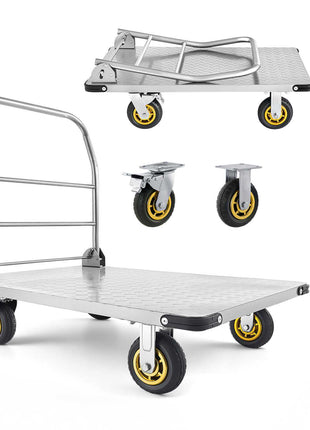 Platform Truck, 2000 lbs Capacity, Heavy Duty Steel Flatbed Cart with Swivel Wheels and Handle, Foldable Platform Hand Push Truck Dolly, for Groceries, Garage, Warehouse, 35.4 x 23.6 x 35.4 in