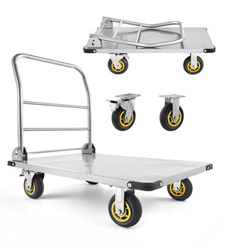 Platform Truck, 2000 lbs Capacity, Heavy Duty Steel Flatbed Cart with Swivel Wheels and Handle, Foldable Platform Hand Push Truck Dolly, for Groceries, Garage, Warehouse, 35.4 x 23.6 x 35.4 in