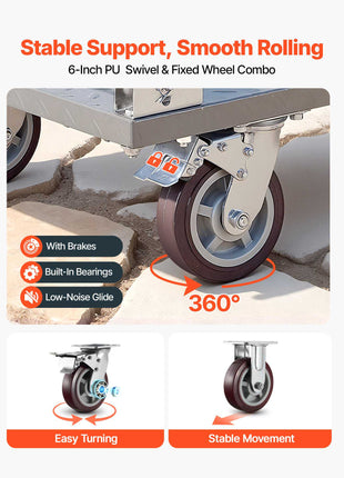 Platform Truck, 2650 lbs Capacity, Heavy Duty Flatbed Cart Dolly with Detachable Guardrail and Swivel Wheels, Foldable Hand Push Truck Cart, for Groceries, Garage, Warehouse, 48 x 24 x 36.2 in