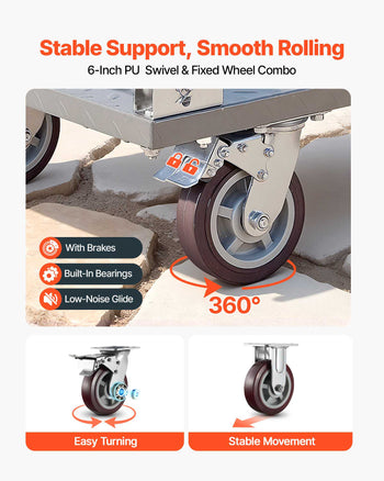 Platform Truck, 2650 lbs Capacity, Heavy Duty Flatbed Cart Dolly with Detachable Guardrail and Swivel Wheels, Foldable Hand Push Truck Cart, for Groceries, Garage, Warehouse, 48 x 24 x 36.2 in