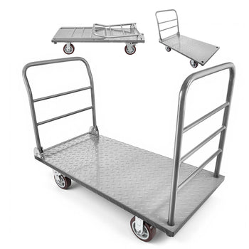 Platform Truck, 2650 lbs Capacity, Heavy Duty Flatbed Cart Dolly with Detachable Guardrail and Swivel Wheels, Foldable Hand Push Truck Cart, for Groceries, Garage, Warehouse, 48 x 24 x 36.2 in