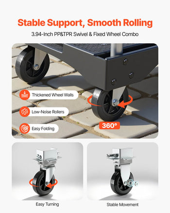 Foldable Push Cart Dolly, 330 lbs Capacity, Folding Platform Truck with Swivel Wheels, Moving Platform Hand Truck Flatbed Cart, Adjustable Push Handle, for Easy Storage, 26.8 x 19.5 x 4.5 in