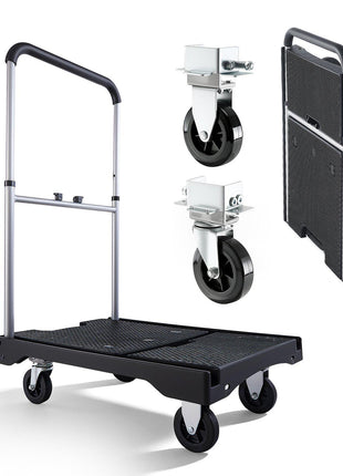 Foldable Push Cart Dolly, 330 lbs Capacity, Folding Platform Truck with Swivel Wheels, Moving Platform Hand Truck Flatbed Cart, Adjustable Push Handle, for Easy Storage, 26.8 x 19.5 x 4.5 in