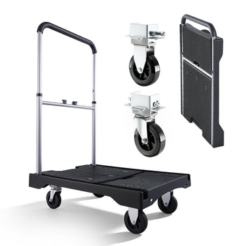 Foldable Push Cart Dolly, 330 lbs Capacity, Folding Platform Truck with Swivel Wheels, Moving Platform Hand Truck Flatbed Cart, Adjustable Push Handle, for Easy Storage, 26.8 x 19.5 x 4.5 in