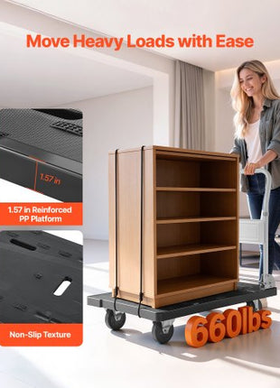 Foldable Push Cart Dolly, 660 lbs Capacity, Folding Platform Truck with Swivel Wheels, Moving Platform Hand Truck Flatbed Cart, Space Saving Push Handle, for Easy Storage, 35.2 x 23.4 x 33.5 in