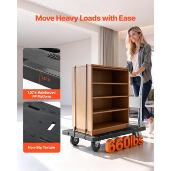 Foldable Push Cart Dolly, 660 lbs Capacity, Folding Platform Truck with Swivel Wheels, Moving Platform Hand Truck Flatbed Cart, Space Saving Push Handle, for Easy Storage, 35.2 x 23.4 x 33.5 in