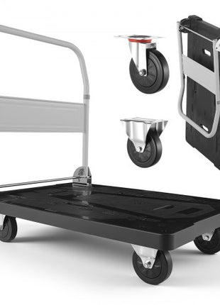 Foldable Push Cart Dolly, 660 lbs Capacity, Folding Platform Truck with Swivel Wheels, Moving Platform Hand Truck Flatbed Cart, Space Saving Push Handle, for Easy Storage, 35.2 x 23.4 x 33.5 in