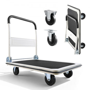Foldable Push Cart Dolly, 660 lbs Load Capacity, Folding Platform Truck with Swivel Wheels, Moving Platform Hand Truck Flatbed Cart, Space Saving Push Handle, for Easy Storage, 35.4 x 34.3 x 24 in