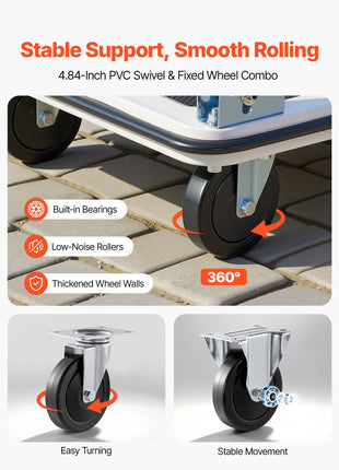 Foldable Push Cart Dolly, 660 lbs Load Capacity, Folding Platform Truck with Swivel Wheels, Moving Platform Hand Truck Flatbed Cart, Space Saving Push Handle, for Easy Storage, 35.4 x 34.3 x 24 in