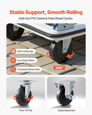 Foldable Push Cart Dolly, 660 lbs Load Capacity, Folding Platform Truck with Swivel Wheels, Moving Platform Hand Truck Flatbed Cart, Space Saving Push Handle, for Easy Storage, 35.4 x 34.3 x 24 in
