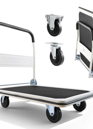 Foldable Push Cart Dolly, 660 lbs Load Capacity, Folding Platform Truck with Swivel Wheels, Moving Platform Hand Truck Flatbed Cart, Space Saving Push Handle, for Easy Storage, 35.4 x 34.3 x 24 in