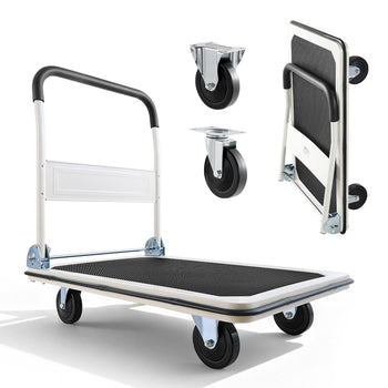 Foldable Push Cart Dolly, 660 lbs Load Capacity, Folding Platform Truck with Swivel Wheels, Moving Platform Hand Truck Flatbed Cart, Space Saving Push Handle, for Easy Storage, 35.4 x 34.3 x 24 in