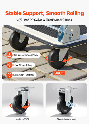 Foldable Push Cart Dolly, 330 lbs Load Capacity, Folding Platform Truck with Swivel Wheels, Moving Platform Hand Truck Flatbed Cart, Space Saving Push Handle, for Easy Storage, 29 x 18.9 x 32.5 in