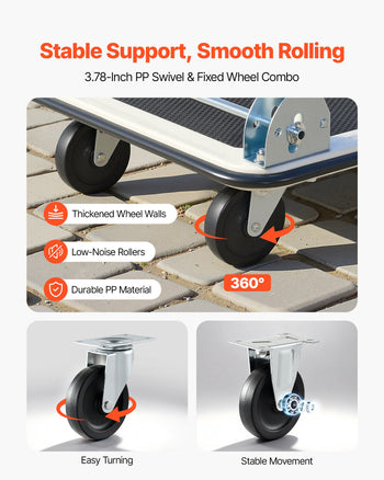 Foldable Push Cart Dolly, 330 lbs Load Capacity, Folding Platform Truck with Swivel Wheels, Moving Platform Hand Truck Flatbed Cart, Space Saving Push Handle, for Easy Storage, 29 x 18.9 x 32.5 in