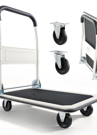 Foldable Push Cart Dolly, 330 lbs Load Capacity, Folding Platform Truck with Swivel Wheels, Moving Platform Hand Truck Flatbed Cart, Space Saving Push Handle, for Easy Storage, 29 x 18.9 x 32.5 in