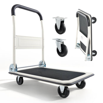 Foldable Push Cart Dolly, 330 lbs Load Capacity, Folding Platform Truck with Swivel Wheels, Moving Platform Hand Truck Flatbed Cart, Space Saving Push Handle, for Easy Storage, 29 x 18.9 x 32.5 in