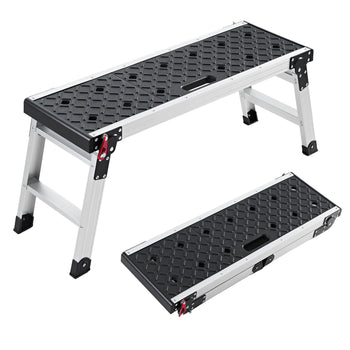Folding Work Platform, 35.8 x 12.2 in Aluminum Step Stool, 16.5 in Height, 500 lbs Load Capacity, Heavy Duty Platform Ladder with Locks, Portable Work Bench for Painting & Maintenance & Home
