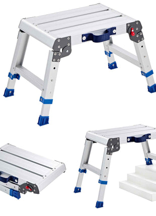 Folding Work Platform, Adjustable Height 12-16 in, 500 lbs Capacity Aluminum Step Stool, Heavy Duty Non-Slip Platform Ladder, Portable Work Bench for Painting, Cleaning, Home & Professional Use