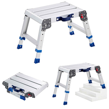 Folding Work Platform, Adjustable Height 12-16 in, 500 lbs Capacity Aluminum Step Stool, Heavy Duty Non-Slip Platform Ladder, Portable Work Bench for Painting, Cleaning, Home & Professional Use