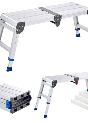 Folding Work Platform, Adjustable Height 14.2-20 in, 500 lbs Capacity Aluminum Step Stool, Heavy Duty Non-Slip Platform Ladder, Portable Work Bench for Painting, Cleaning, Home & Professional