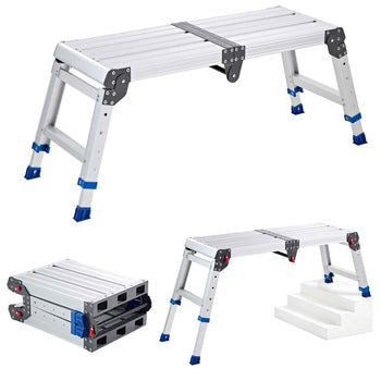 Folding Work Platform, Adjustable Height 14.2-20 in, 500 lbs Capacity Aluminum Step Stool, Heavy Duty Non-Slip Platform Ladder, Portable Work Bench for Painting, Cleaning, Home & Professional